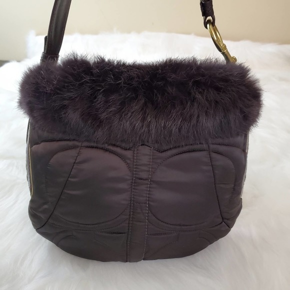 Coach Limited Edition Brown Rabbit Fur Signature Hobo - Picture 2 of 10